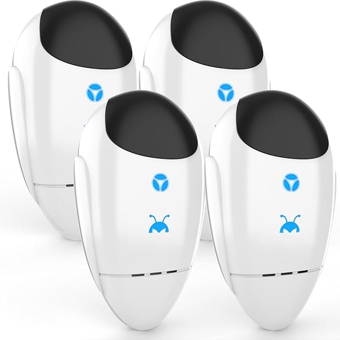 025 Upgraded Ultrasonic Pest Repeller, Pest Control for Mice, Mosquito, Ant, Roach, Insects, Spider, Rodent, Ant, Electronic Plug in Bug Repellent - Safe and Silent for Human & Pets, 4 Packs