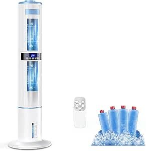 Aptorlty Mobile Air Conditioners, 4 in 1 Tower Fan/Air Purifier/Humidifier/Evaporative Coolers 65W 1-24H Timer 4 Mode 8M/S Wind w/ 4 Ice Box 10M Remote Control Air Conditioning for Home/Bedroom/Office [Energy Class A++]<br>