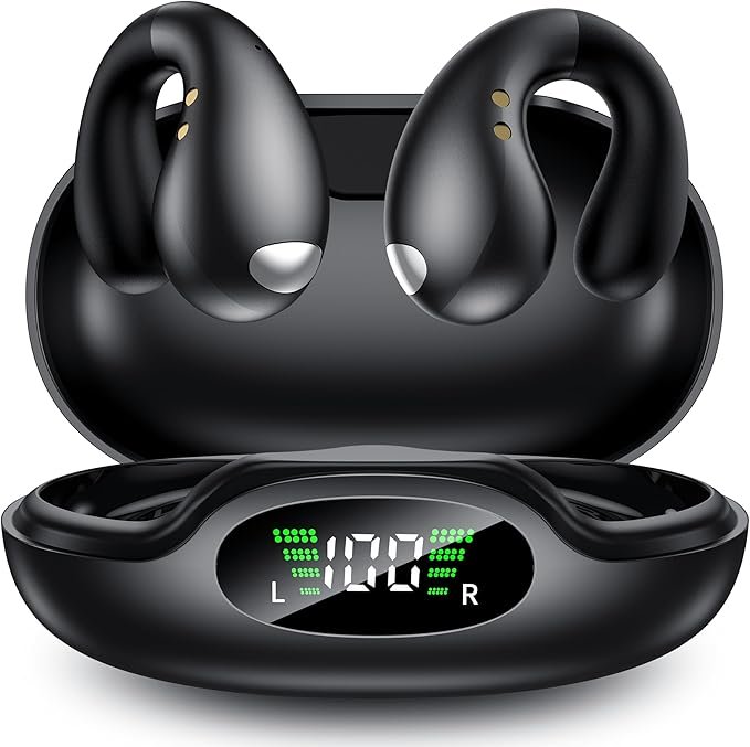 Sport Cuffie Bluetooth, Wireless Auricolari Bluetooth 5.3 Clip Orecchio Elegante Auricolari ad Alte Prestazioni per Gli Amanti Degli All'aperto, Conduzione Ossea e Design Ergonomico, Nero (2025)