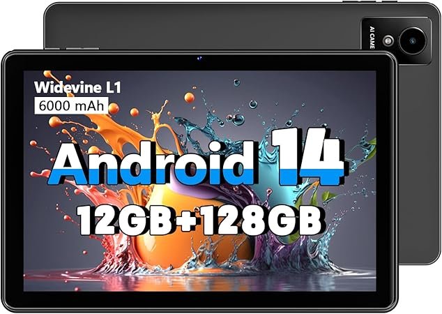 Tablet 10 Zoll Android 14 2024 Neuestes Tablets, 12GB+128GB, 1TB Expand, Widevine L1 kompatibles Octa-Core Tablet mit WiFi 6, 6000mAh Akku, Dual Kamera(5MP+8MP)<br>