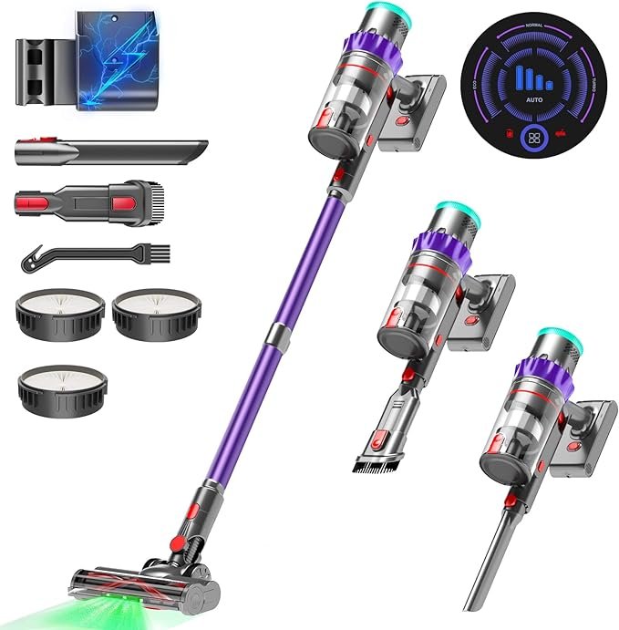 Vacuum Cleaners, 550W/48kPa 60 Mins Runtime Cordless Stick Vacuum with Intelligent Display, Vacuum with Anti-Tangle Brush, Perfect for Pet Hair, Carpet, and Hard Floors<br>