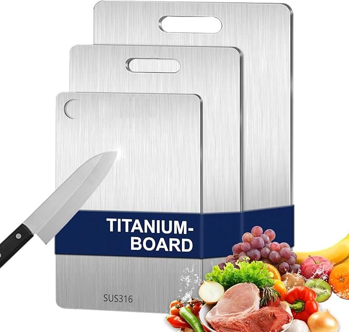 3PCS Titanium Cutting Board, S316 Stainless Steel Chopping Board, Double-Sided Food Grade Cutting Board, Dishwasher Safe Ideal for Handling Meat and Vegetables Separately<br>
