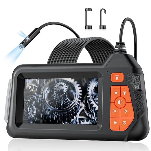 HSSNS Endoscope Camera 5m, Workshop Endoscope with 4.3-inch IPS Screen, 8mm IP67 Waterproof Inspection Camera, 1080P HD Endoscope Camera, Pipe Camera, Sewer Camera, 2600mAh Battery<br>