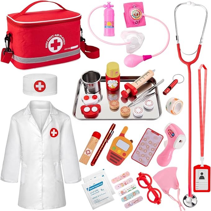 usa Doctor Kit for Kids, 34 Pcs Kids Doctor Playset kit for Toddlers 3-5 with Medical Storage Bag & Real Stethoscope, Fun Role Playing Game, Doctor Play for Toddlers Kids Boys Girls Ages 3+