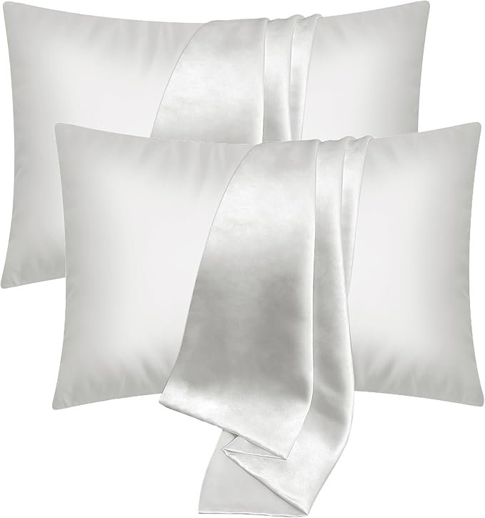 UQQU Satin Pillow Cases 2 Pack, Satin Pillowcase for Hair and Skin, Pillow Cases Standard Size, Super Soft Pillow Case with Envelope Closure (White, 50 x 75 cm)<br>