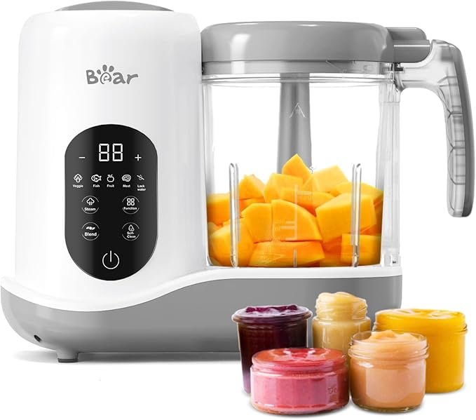 BEAR 2024 Baby Food Maker | One Step Baby Food Processor Steamer Puree Blender | Auto Cooking & Grinding | Baby Food Puree Maker with Self Cleans | Touch Screen Control, White<br>