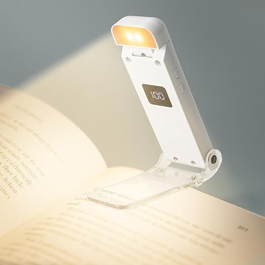 Leselampe Buch Klemme, LED Faltbare Buchlampe, 3 Farbtemperatur Modi Klemmleuchte, 5 Helligkeitsstufen, USB-C, Digitaler Akkuanzeige, Timer 30/60 Min, Augenschonendes Leselicht für Bett [Energieklasse A]<br>