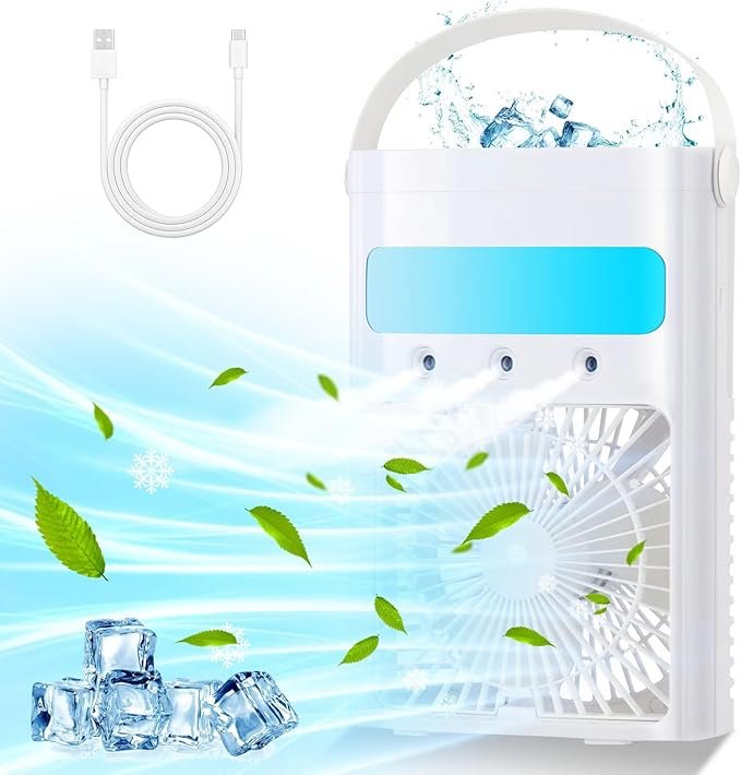Portable Air Conditioner,700ml Mini Air Conditioners 3 Speeds, Personal Air Conditioning Unit with 7 LED Light Evaporative Air Cooler,2-4H Timer Portable AC Air Conditioner for Car Home Office (White)<br>