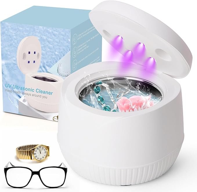 Livoni Ultrasonic Retainer Cleaner, UV Ultrasonic Cleaner Machine for Dentures, Dental Pod, Aligner, Whitening Trays, Mouthguards, for All Dental Appliances<br>