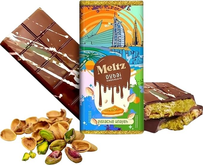 Dairy Milk Meltz Dubai Chocolate Bar Pistachio Cream Viral UAE Kunafa Chocolate Bar Sweet Box Eid Mubarak Chocolates Gifts For Women & Mens, Birthday, Mothers Day, Fathers Day (Pack of 1)<br>