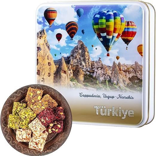 Turkish Delight Gift Box Pistachio, Rose, Pomegranate, Gourmet Lokum Dessert Baklava Sweets Gift Box In Elegant Tin Corporate, Christmas, Thanksgiving Food Gifts For Women, Mens, Mum, Dad<br>