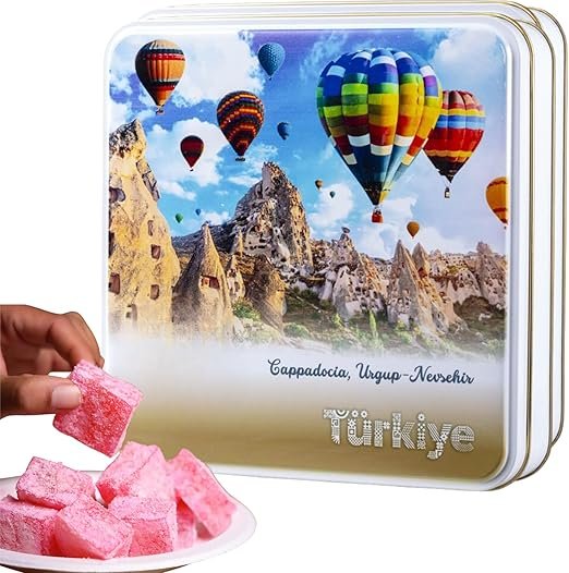 Rose Turkish Delight Gift Box Candy Gift Basket Gul Aromani Rose 500g, Gourmet Lokum Dessert Sweets Gift Box In Elegant Tin Corporate, Christmas, Thanksgiving Food Gifts For Women, Mens, Mum, Dad<br>