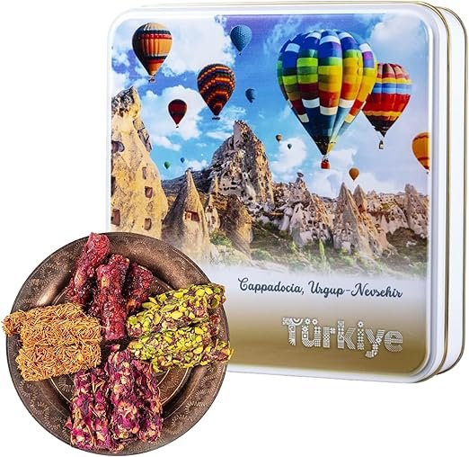 Turkish Delight Gift Box Parmak Lokum Gourmet Mixed Dessert Baklava Pastries Sweets Gift Box 300g In Elegant Tin Corporate, Christmas, Thanksgiving Food Gifts For Women, Mens, Mum, Dad<br>