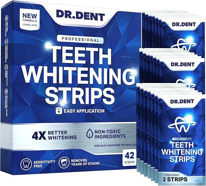 DRDENT Professional Teeth Whitening Strips 21 Treatments - Safe for Enamel - Non Sensitive Teeth Whitening - Whitening Without Any Harm - Pack of 42 Strips + Mouth Opener Included<br><br>