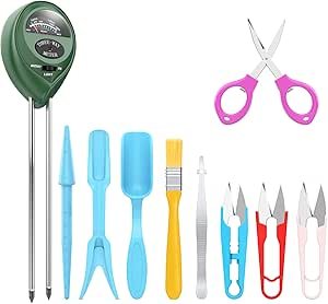 Lightswim Soil Meter, 3-in-1 Moisture Sensor/Sunlight/pH with 9pcs Bonsai Tool Sets Include Pruner, Fold Scissors, Transplanting tool