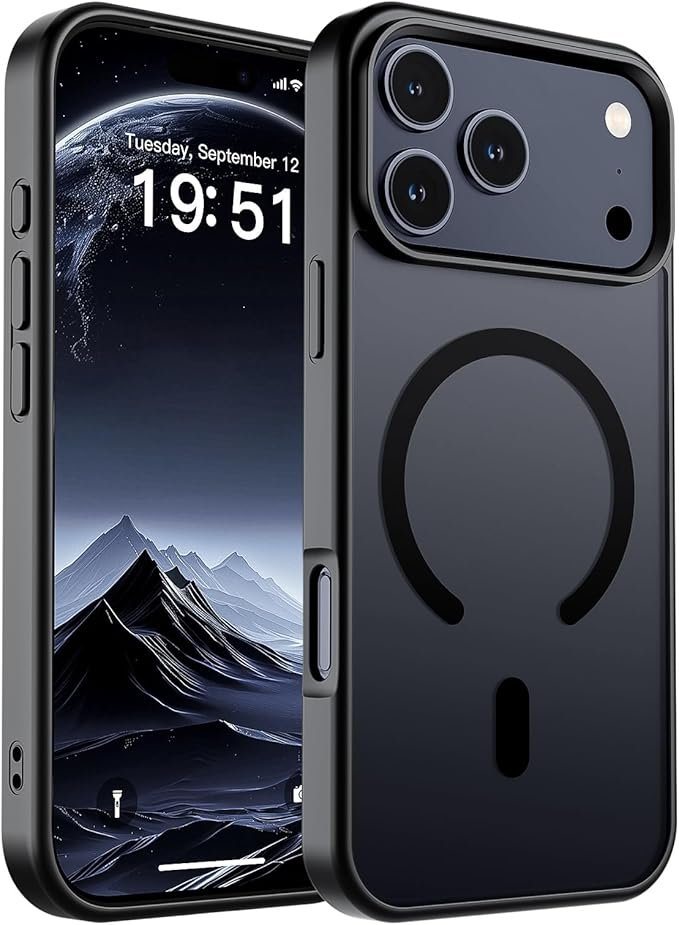 Magnetic for iPhone 17 Pro Max Case (Compatible with MagSafe)(Military Grade Drop Protection) Translucent Matte Shockproof with Anti-Fingerprint Phone Cover 2025,Black