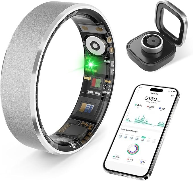 Smart Ring Health Tracker, Sleep/Exercise Monitoring, iOS/Android