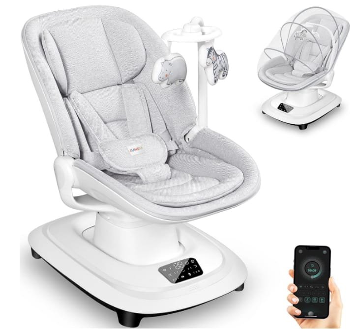 Baby Swings for Infants, Electric 3D-Motion Baby Swings with 7 Modes, 5-Point Harness, APP Control, 12 Preset Melodies, Indoor Toddler Swing for Boys Girls, Newborn Nursery Essentials (7-33lbs)